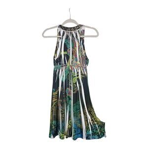 Myan Women Green Casual Dress Medium Francesca Collection Plunging Neckline Boho